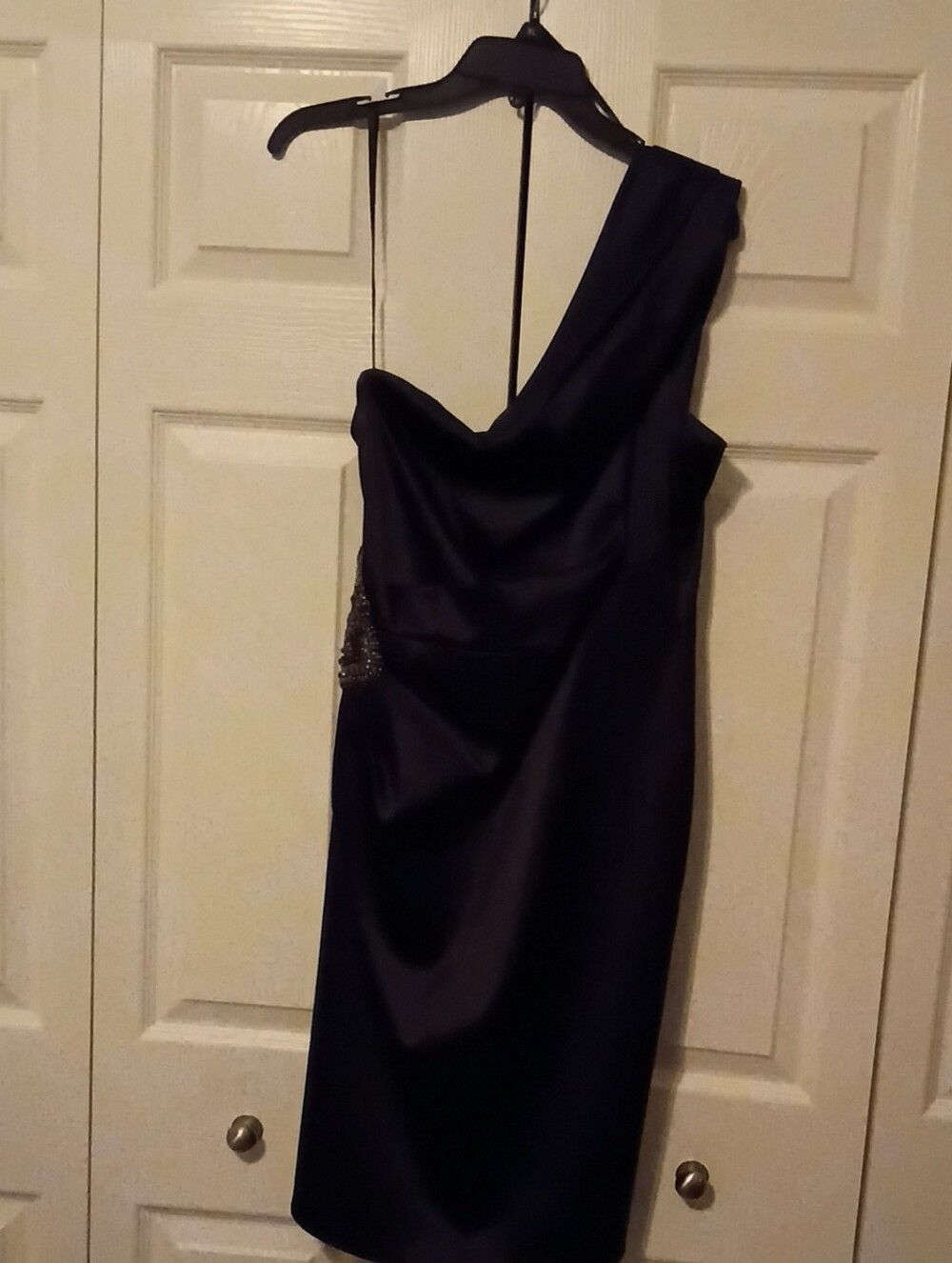 Eliza J Black One-Shoulder Cocktail Dress with Embellished Side